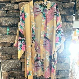 Vintage silk peacock 🦚 robe lotus flowers s/m